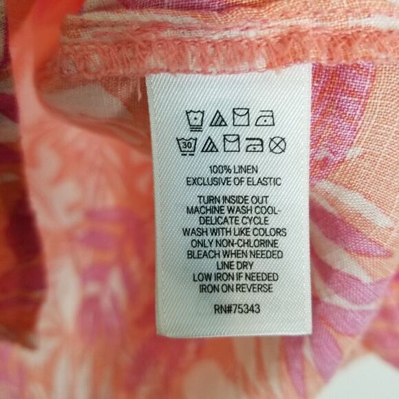 Sigrid Olsen Women Linen Mix Print Smocked Neck Peasant Top Sz S Blouse Beach - Picture 6 of 6